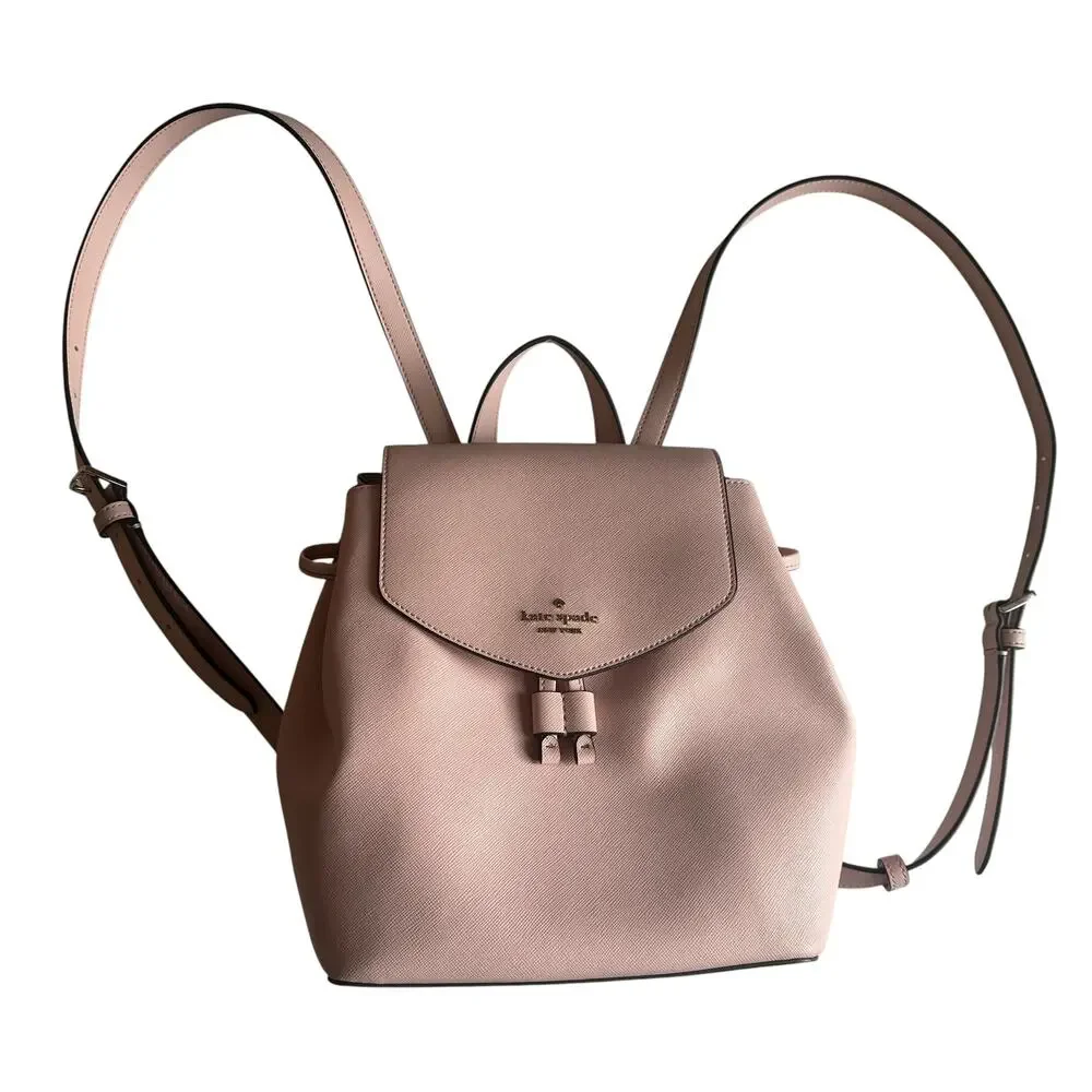 Kate Spade Lizzie Flap Backpack Womens Rose Smoke Pink Saffiano Leather Bag